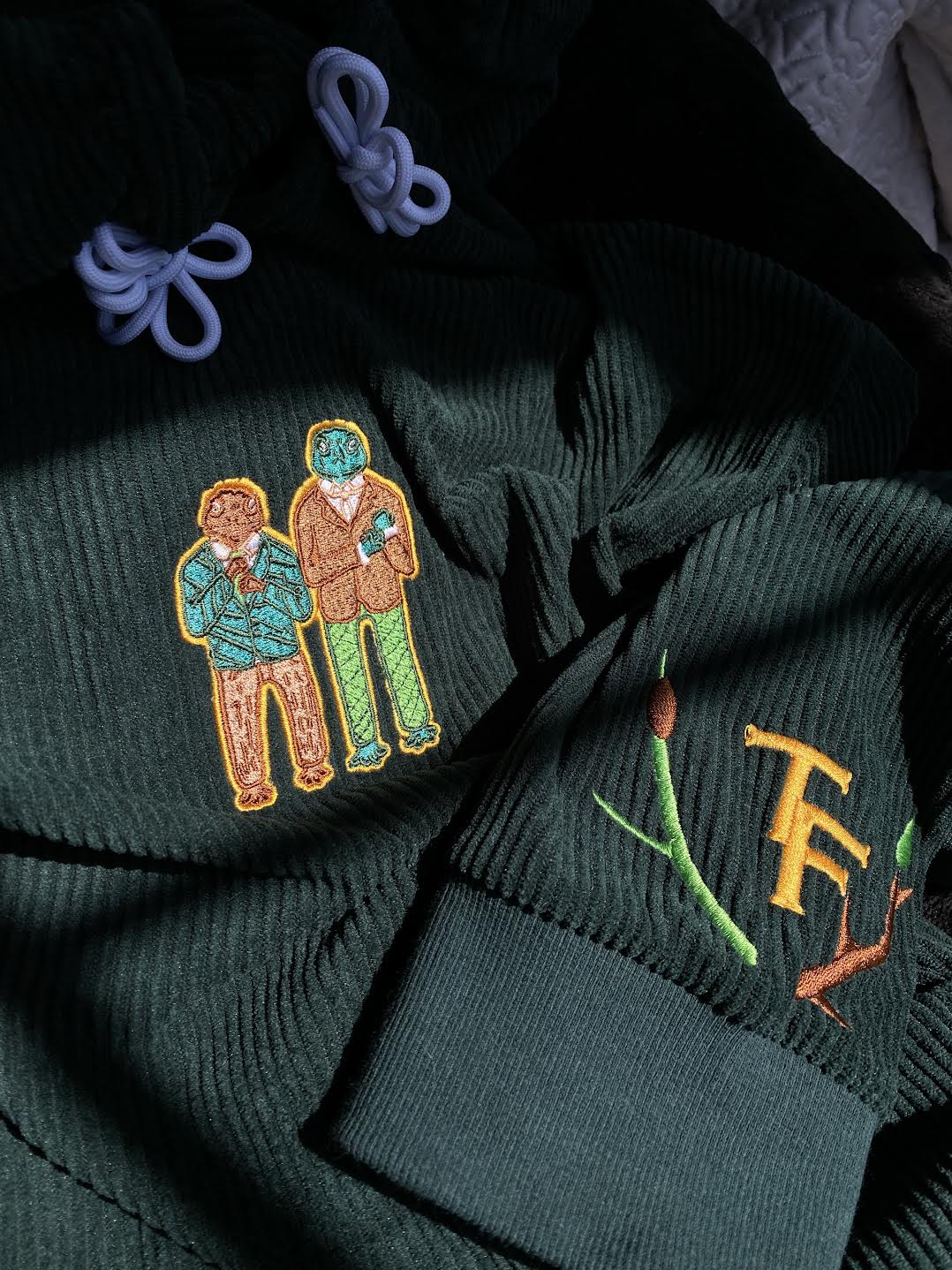 Green Corduroy Frog Hoodie