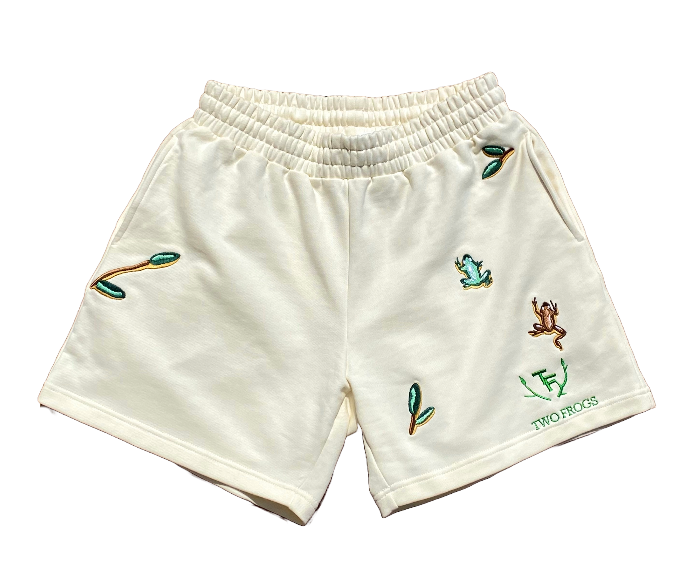 Cream Embroidered Frog Shorts