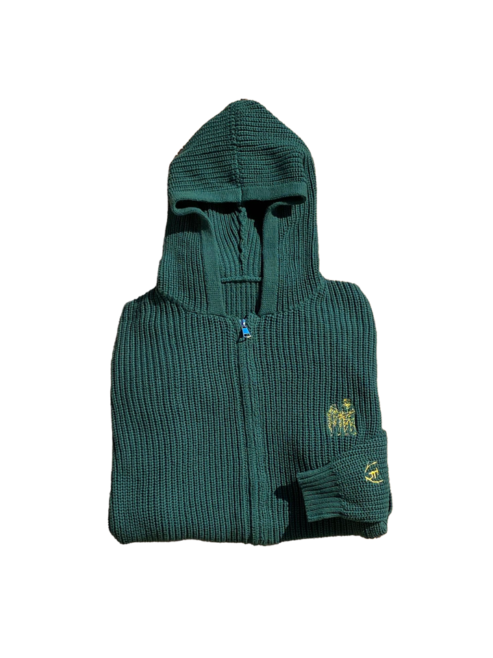 Green Knit Full Zip Frog Hoodie