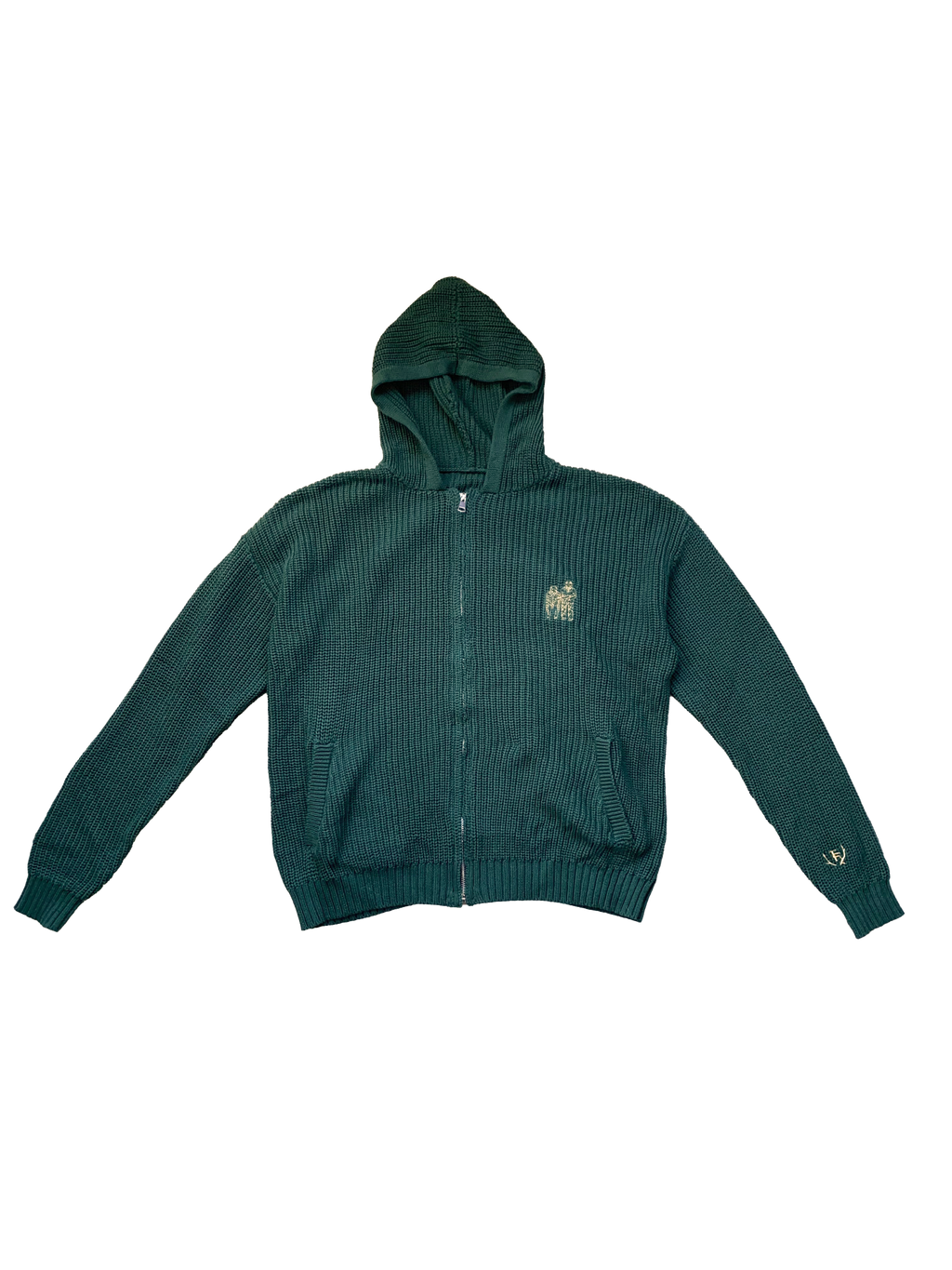 Green Knit Full Zip Frog Hoodie