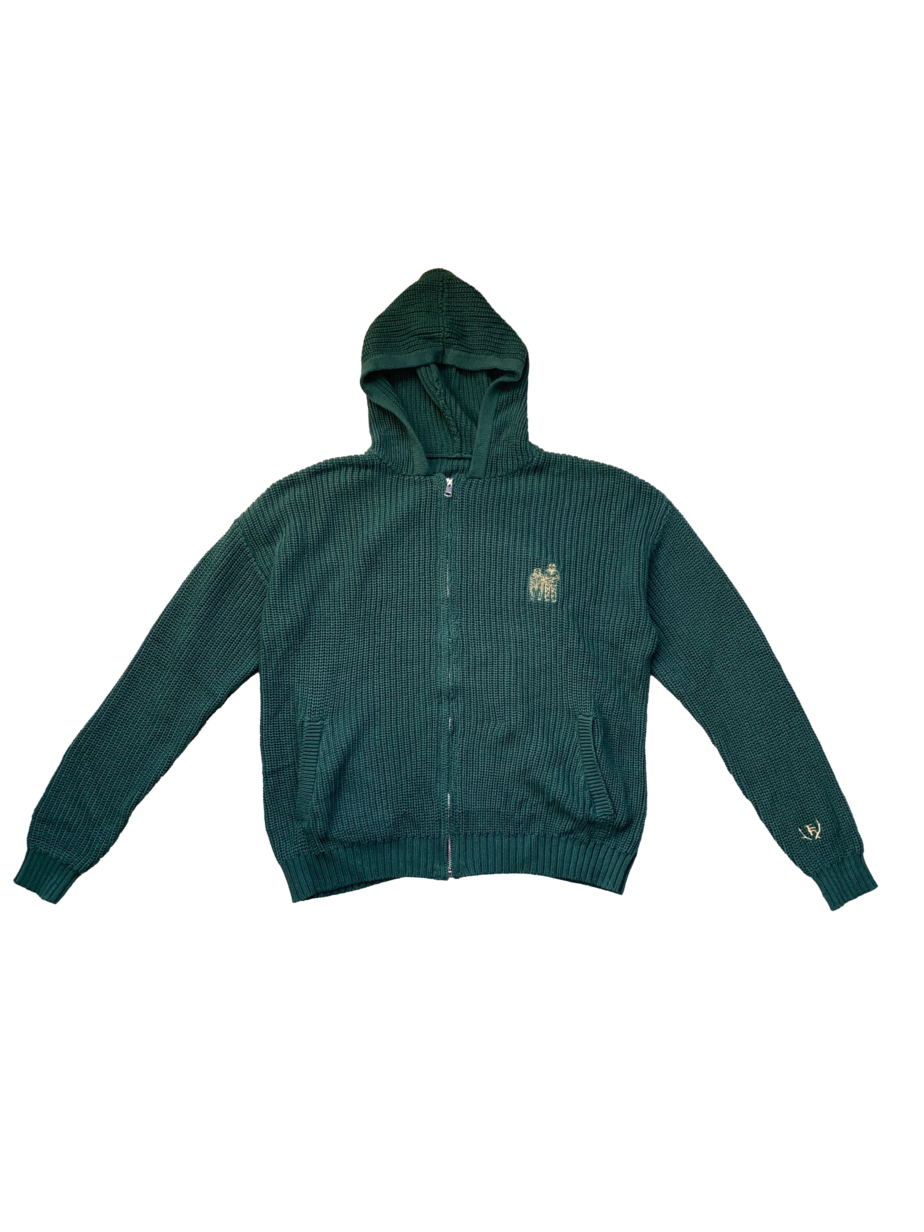 Green Knit Full Zip Frog Hoodie