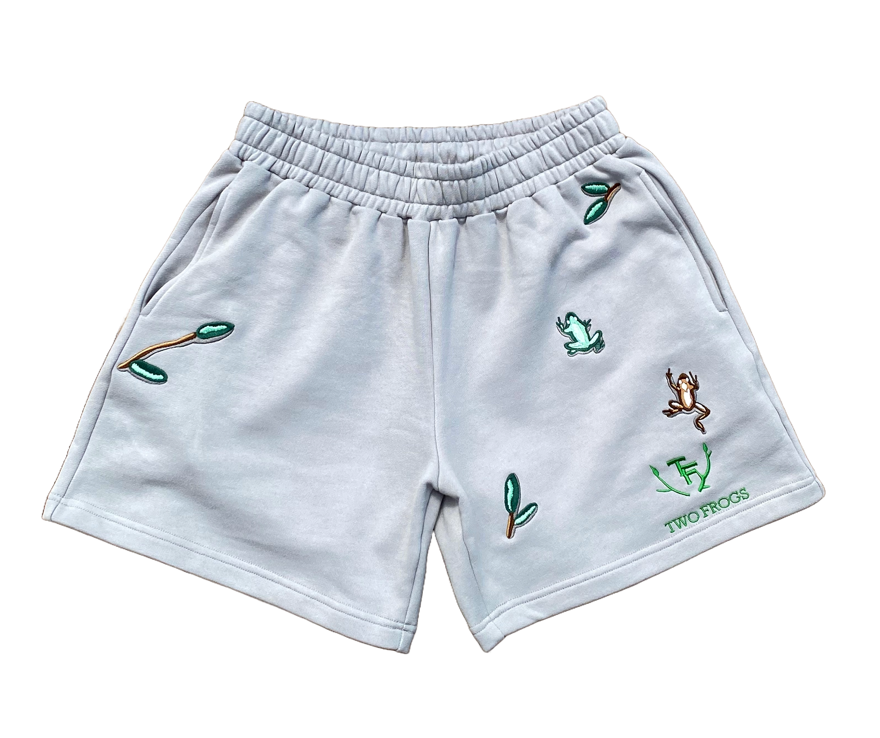 Grey Embroidered Frog Shorts