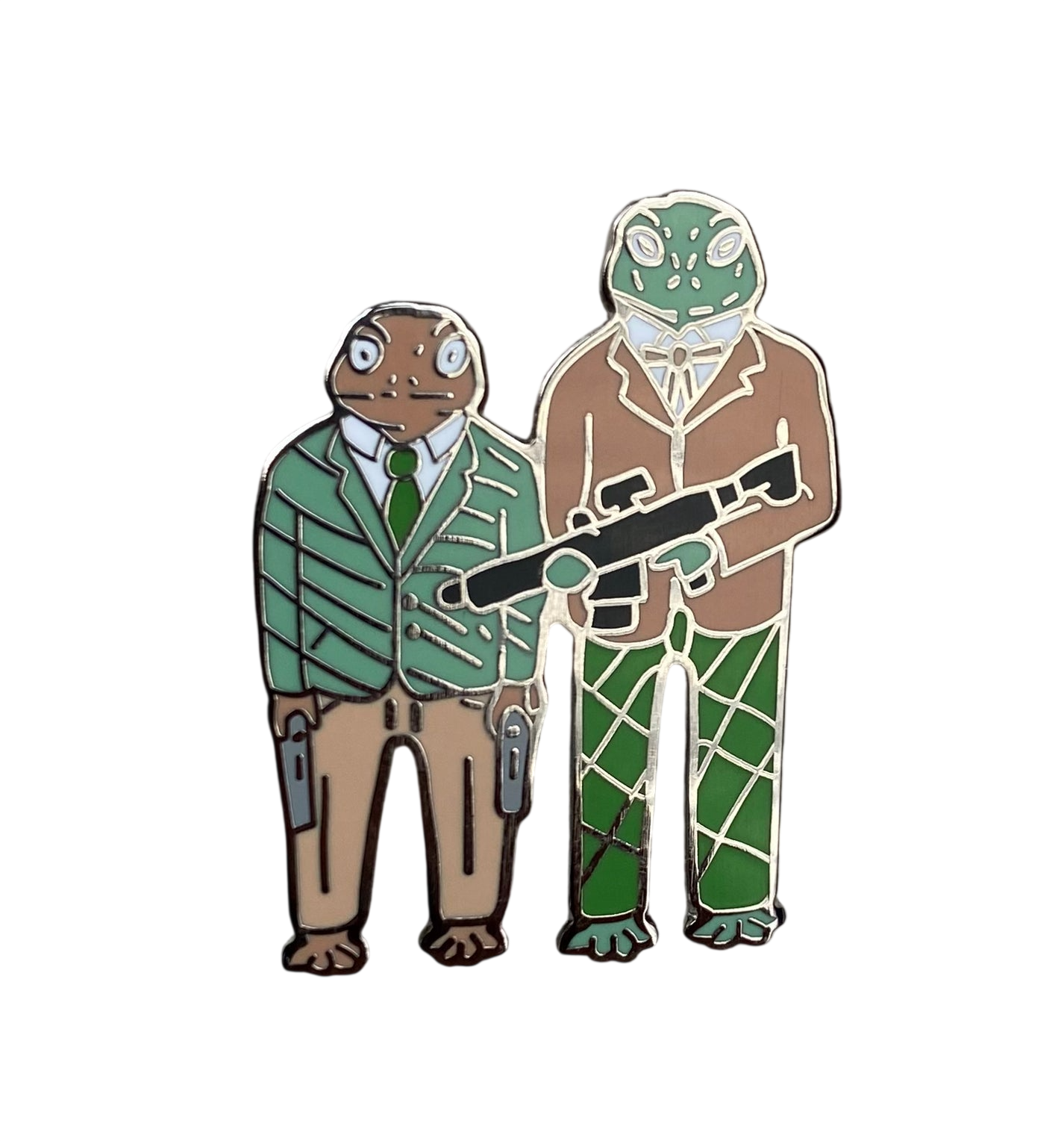 Two Frogs With Guns Pin